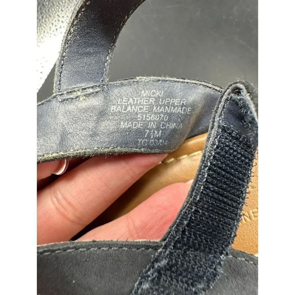 Liz Claiborne LizFlex Micki Navy Blue Leather Wedge Sandals Womens 7.5 M Strappy